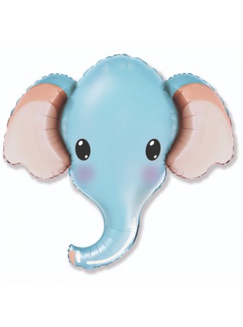 Фольга фигура голова слона голубая Ф11 39''/99 см