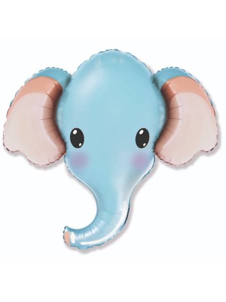 Фольга фигура голова слона голубая Ф11 39''/99 см