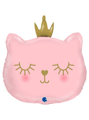 Фольга шар Голова кошки в короне розовая 26"/66 см