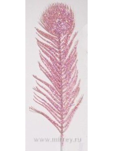 Ветка декоративная в виде пера с глиттером 68 см розовый