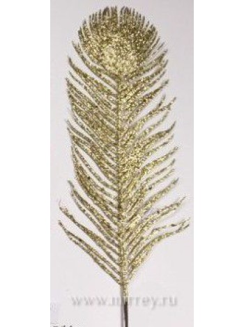 Ветка декоративная в виде пера с глиттером 68 см золото