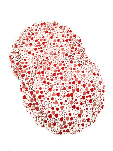 Салфетки ажурные цветные 300/01d 30 см 1/250 круглые красные сердечки