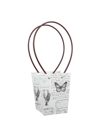 Пакет для цветов 13 х9,5 х15 см Бабочки цвет бело-коричневый водостойкий Арт. ZA-T2.5-BTR
