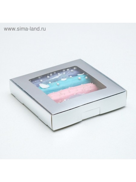 Коробка складная 16 х16 х3 см с окном цвет серебро