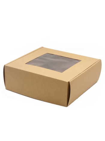 Коробка складная 25 х25 х9 см с окном крафт HS-10-9
