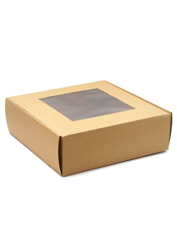 Коробка складная 30 х30 х10 см с окном крафт HS-10-10