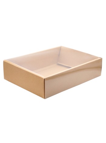 Коробка складная 40 х30 х10 см с PVC крышкой крафт HS-7-4