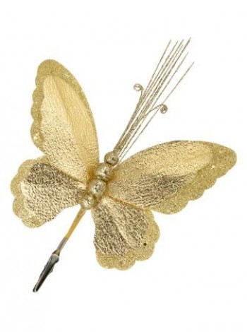 Бабочка на клипсе 19 х34 см фольга/полиэстр цвет золотой  новый год