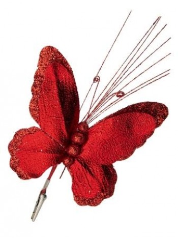 Бабочка на клипсе 19 х34 см фольга/полиэстр цвет красный  новый год