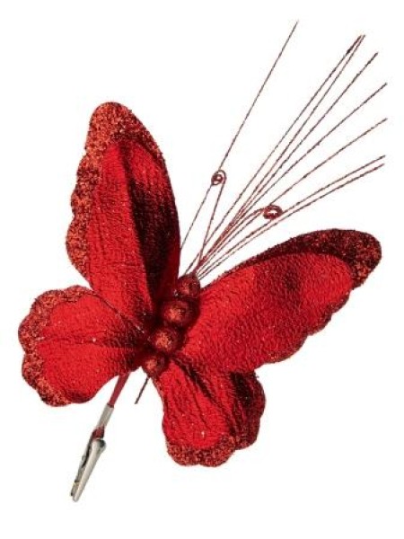 Бабочка на клипсе 19 х 34 см фольга/полиэстр цвет красный  новый год