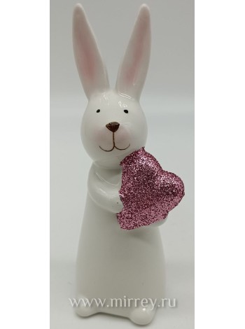 Зайчик с сердцем 16 см сувенир керамика