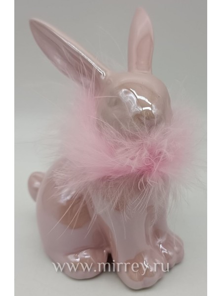 Кролик розовый 13 см сувенир керамика