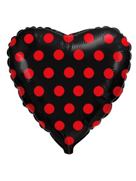 Фольга шар Сердце Красный горох на черном 18"/46 см 1 шт Испания