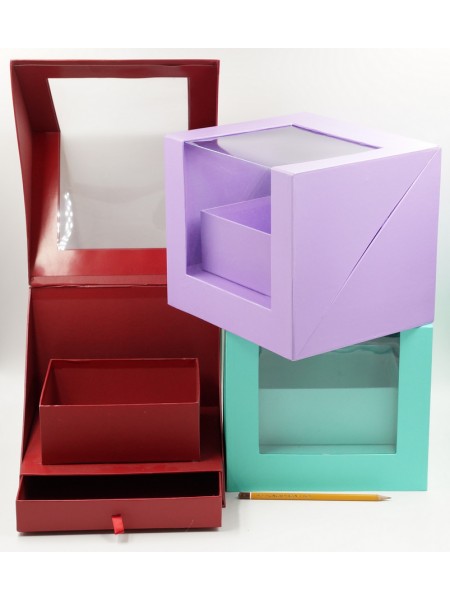 Коробка картон 23 х20,5 х20 см с окном цвет микс HS-17-6