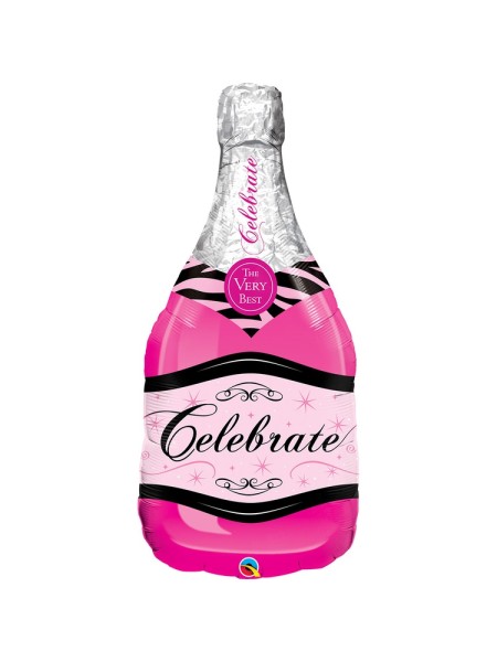 Фольга шар фигура 5 Бутылка шампанского розовая 39''/99 см Qualatex