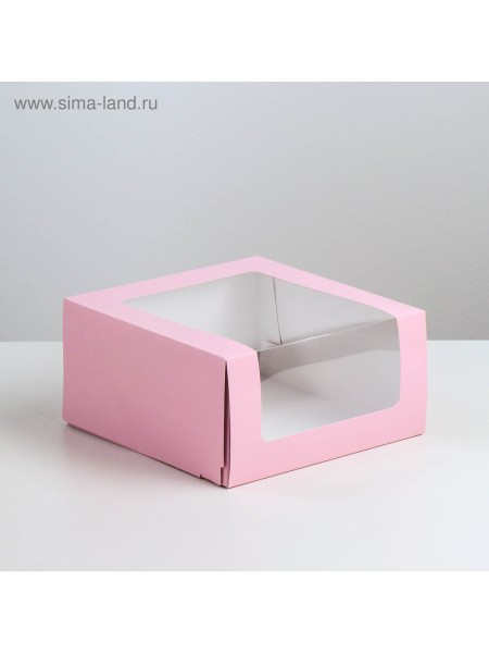 Коробка для кондитерских изделий 23,5 х 23,5 х 11,5 см с окном Мусс цвет розовый