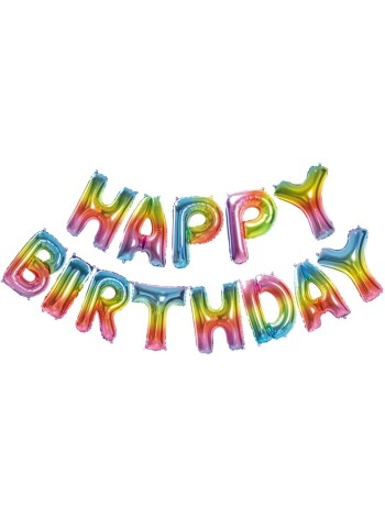 Фольга шар фигура надпись мини Happy Birthday 14"/35 см цвет радужный градиент