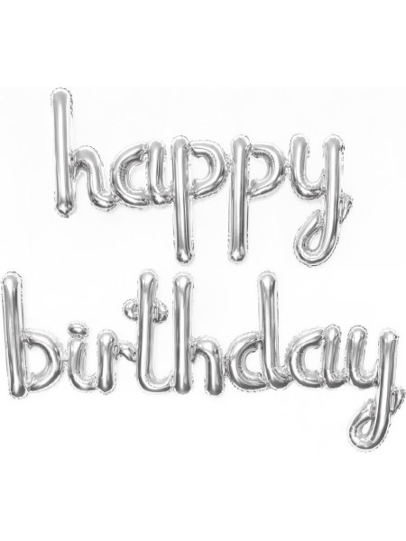 Фольга шар фигура надпись мини Happy Birthday 17"/44 см цвет серебрянный