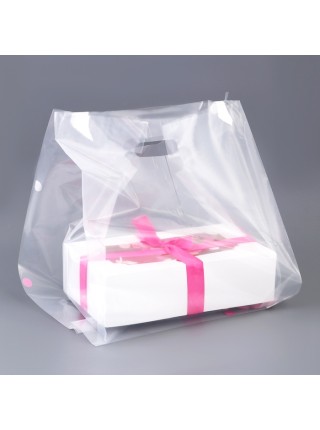 Пакет полиэтилен 30 х43 + 28 см прозрачный с прорубной ручкой 60 мкм 1/20