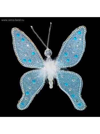 Бабочка 18 см Капелька голубая украшение новогоднее