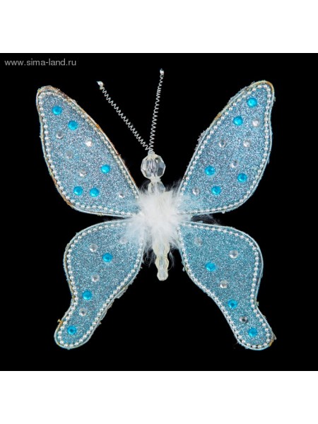 Бабочка капелька 18 см голубая украшение новогоднее