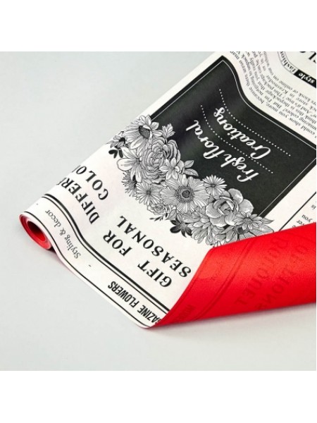 Бумага крафт 60 см х7,5 м Bouquet цвет белый/черный-красный