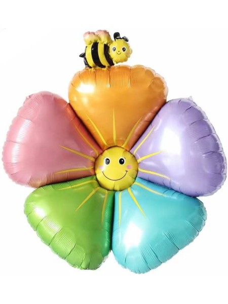 Фольга шар фигура цветок Ромашка с пчелкой разноцвет (надув воздухом) 39"/99 см Китай