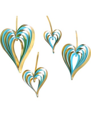 Сердце подвеска набор 4 шт бумага цвет голубой+золото HS-21-12