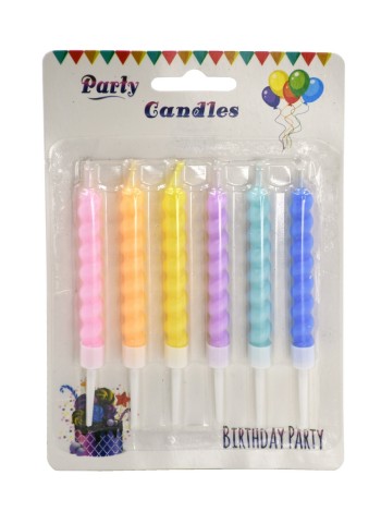 Свеча тортовая 6 шт 8 см Макаронс пастель витая с держателями HS-27-17