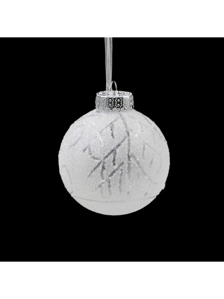 Шар пластик 8 см Морозные узоры цвет белый HS-25-52