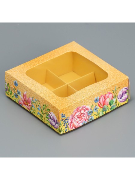 Коробка для конфет 10,5 х10,5 х3,5 см на 4 шт Цветы