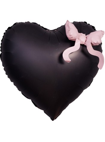Фольга шар фигура Сердце черное Бант розовый 22"/56 см Китай