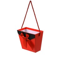 Коробка для цветов 15,5  х8  х13 с ручкой цвет красный/черный HS-13-9