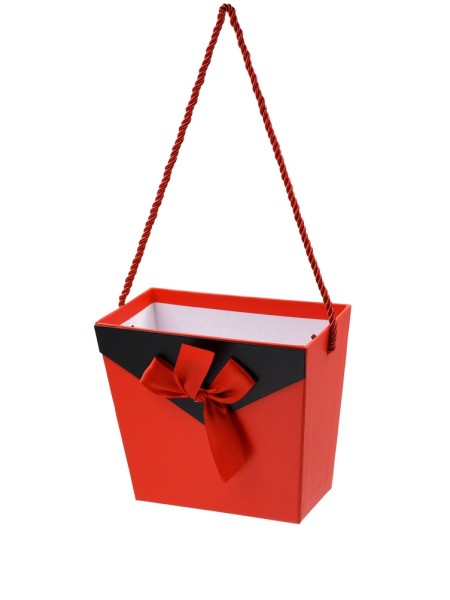 Коробка для цветов 17  х10  х15 с ручкой цвет красный/черный HS-13-9