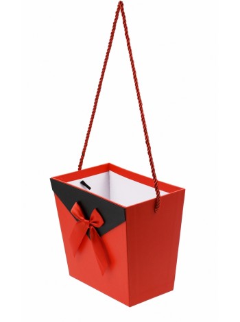 Коробка для цветов 19  х11,5  х16,5 с ручкой цвет красный/черный HS-13-9