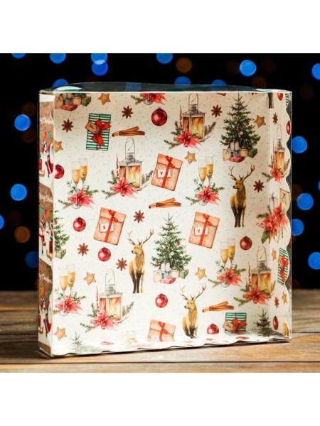 Коробка кондитерская 15 х15 х3 см Рождественский вечер! - для печенья