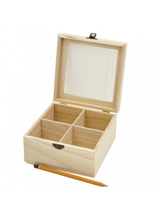 Коробка деревянная с окошком и ячейками 16,5 х 16,5 х 9 см  HS-7-13