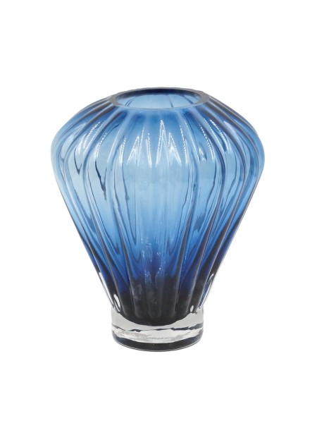 Ваза стекло 20,5 см рифленая декоративная цвет синий ZDL1720 HS-28-4