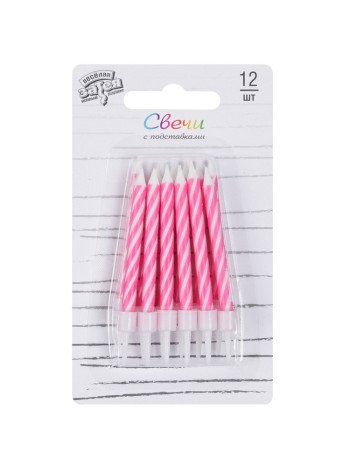 Свеча тортовая Спирали с подставкой ярко-розовые 12 см 6 шт