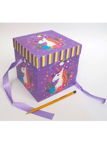 Коробка складная 15 х15 х15 см Единорог голова на фиолетовом  YXL-5031M-3