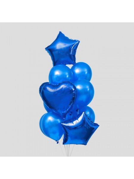 Букет шаров Сердца и звезды латекс фольга набор 14 шт цвет синий