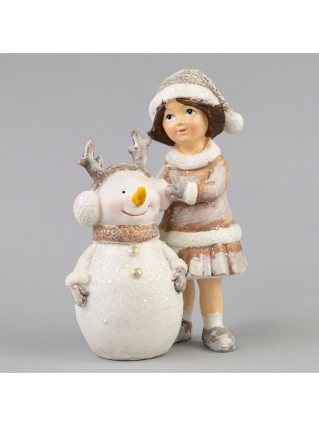 Девочка со снеговиком 13,5 х9,5 х5см полирезин цвет белый/коричневый А2146098Е