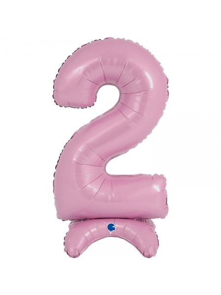 Фольга шар Цифра 2 Pastel Pink на подставке 25" 1 шт Grabo