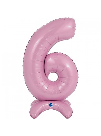 Фольга шар Цифра 6 Pastel Pink на подставке 25" 1 шт Grabo