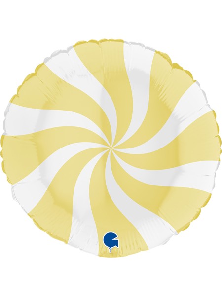 Фольга шар круг Леденец макарунс желтый/белый 18"/46 см