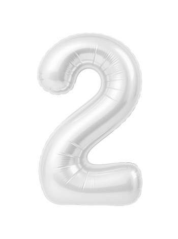 Фольга шар Цифра 2 Белый блеск 40"/100 см 1 шт Agura