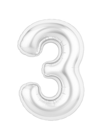 Фольга шар Цифра 3 Белый блеск 40"/100 см 1 шт Agura