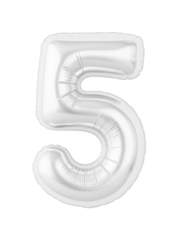 Фольга шар Цифра 5 Белый блеск 40"/100 см 1 шт Agura
