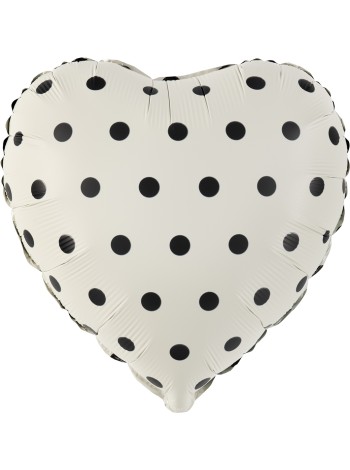 Фольга шар сердце черный горошек кремовое 18"/46 см Китай