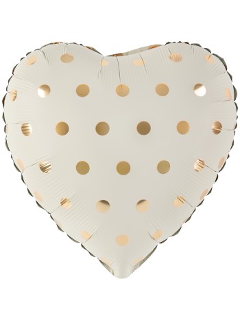 Фольга шар сердце золотой горошек кремовое 18"/46 см Китай